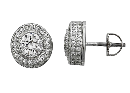Cubic Zirconia Round Micro Pave Stud Earrings